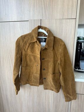Mango Suede Button-Front Jacket in Cognac